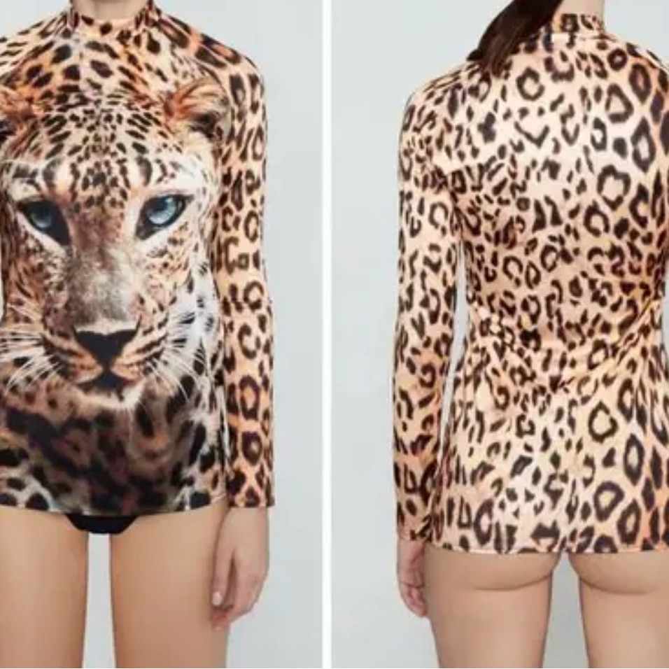 We Are Hah Nwot Leopard Print Long-Sleeved Rashguard, Swimsuit